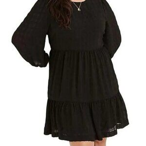 NWT Madewell Black Sheer Puff Sleeve Ruffle Hem Tiered Mini Dress Size 14